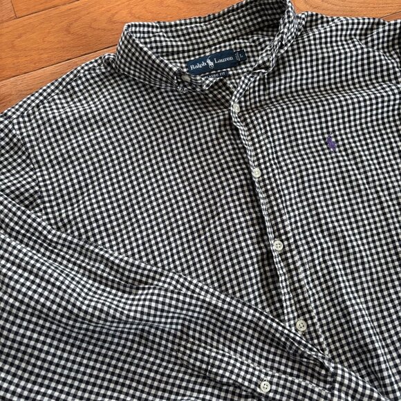 VTG Ralph Lauren Shirt Mens L Black White Gingham Check L/S Button Down Pony - Picture 4 of 11